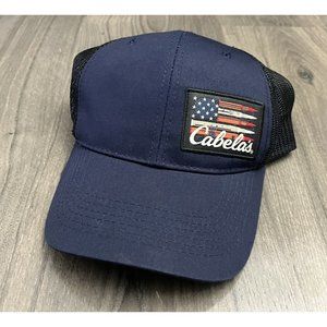 Cabelas American Flag Patch Hat Trucker Mesh Snapback Blue OS Merica